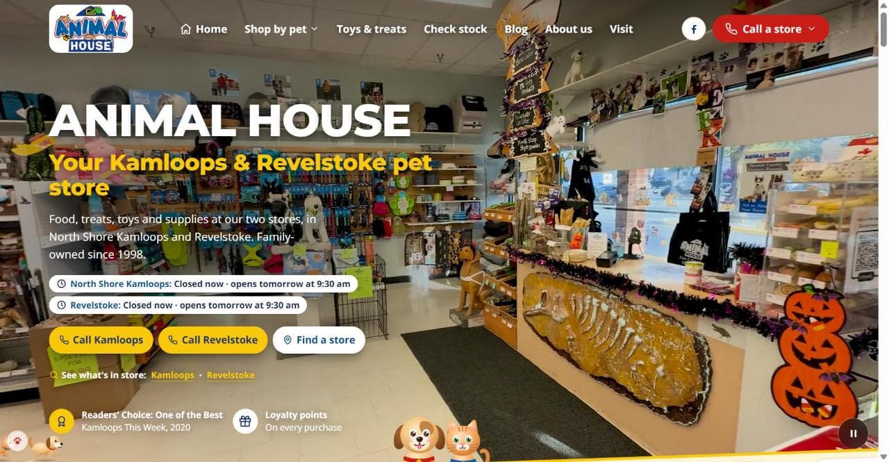Animal House homepage, built by Danfer Systems